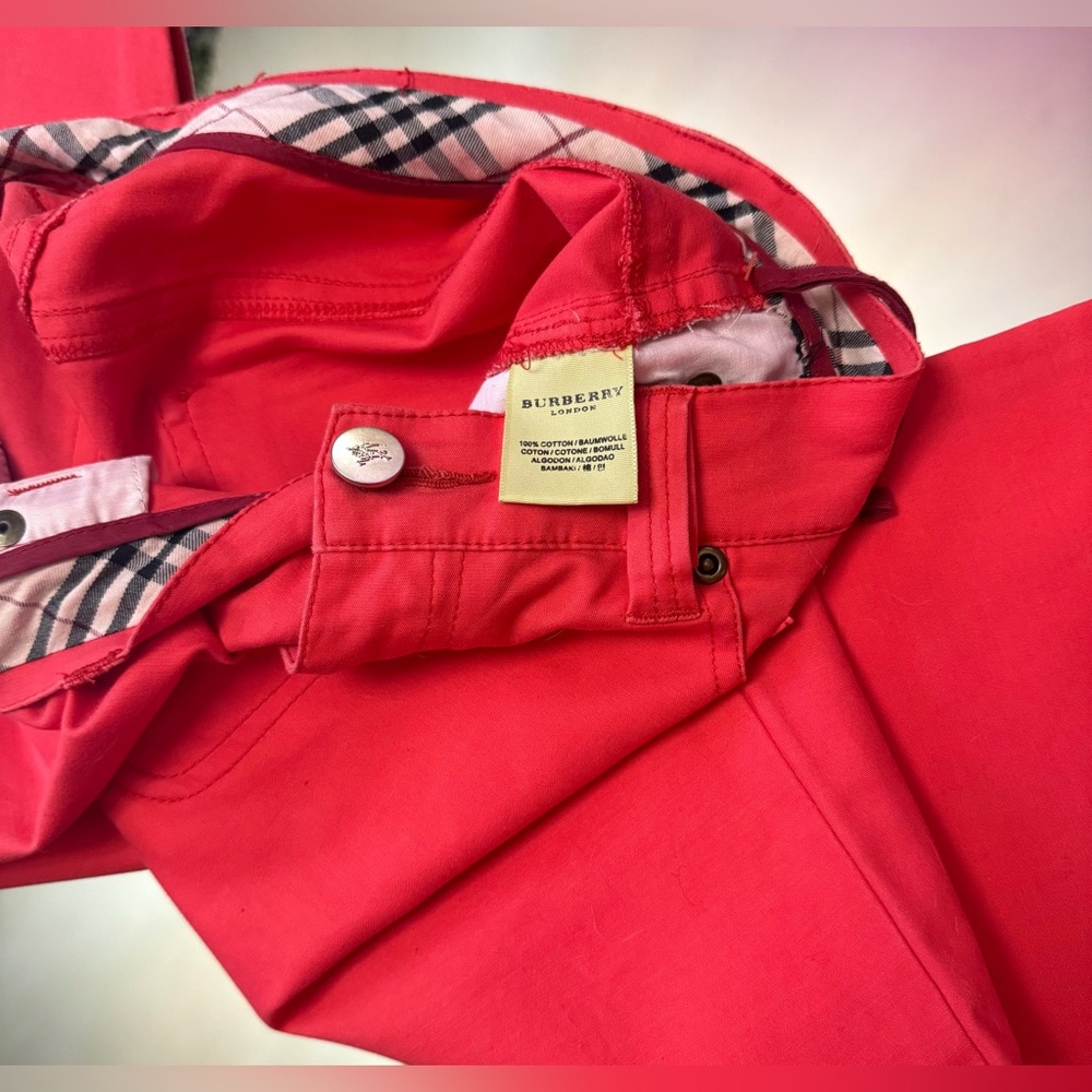 Burberry Red Pants with Signature Check Waistband - Picture 13 of 15